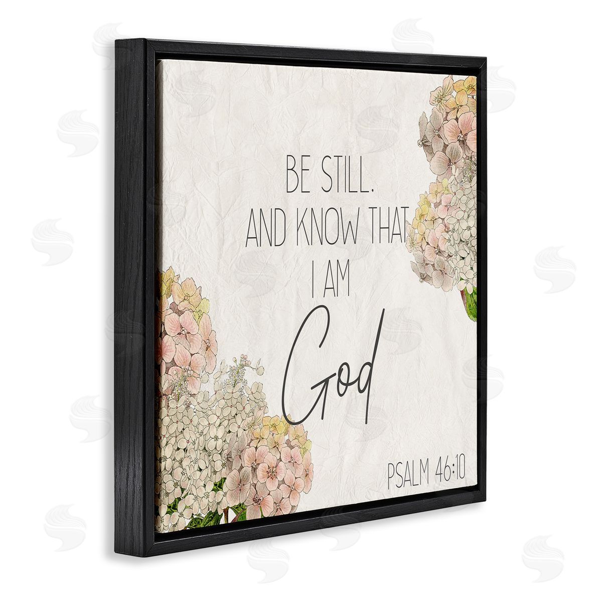 Be Still Religious Flower Black Floating Frame Canvas Wall Art, Home Decor by Kim Allen