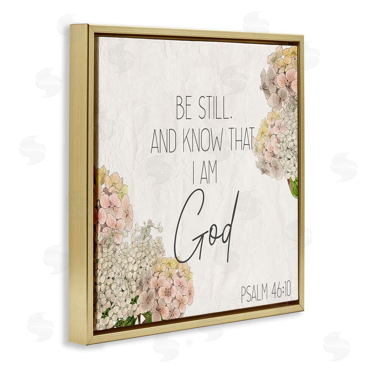 Be Still Religious Flower Gold Floating Frame Canvas Wall Art, Home Decor by Kim Allen
