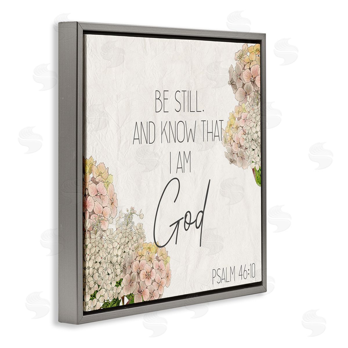 Be Still Religious Flower Grey Floating Frame Canvas Wall Art, Home Decor by Kim Allen