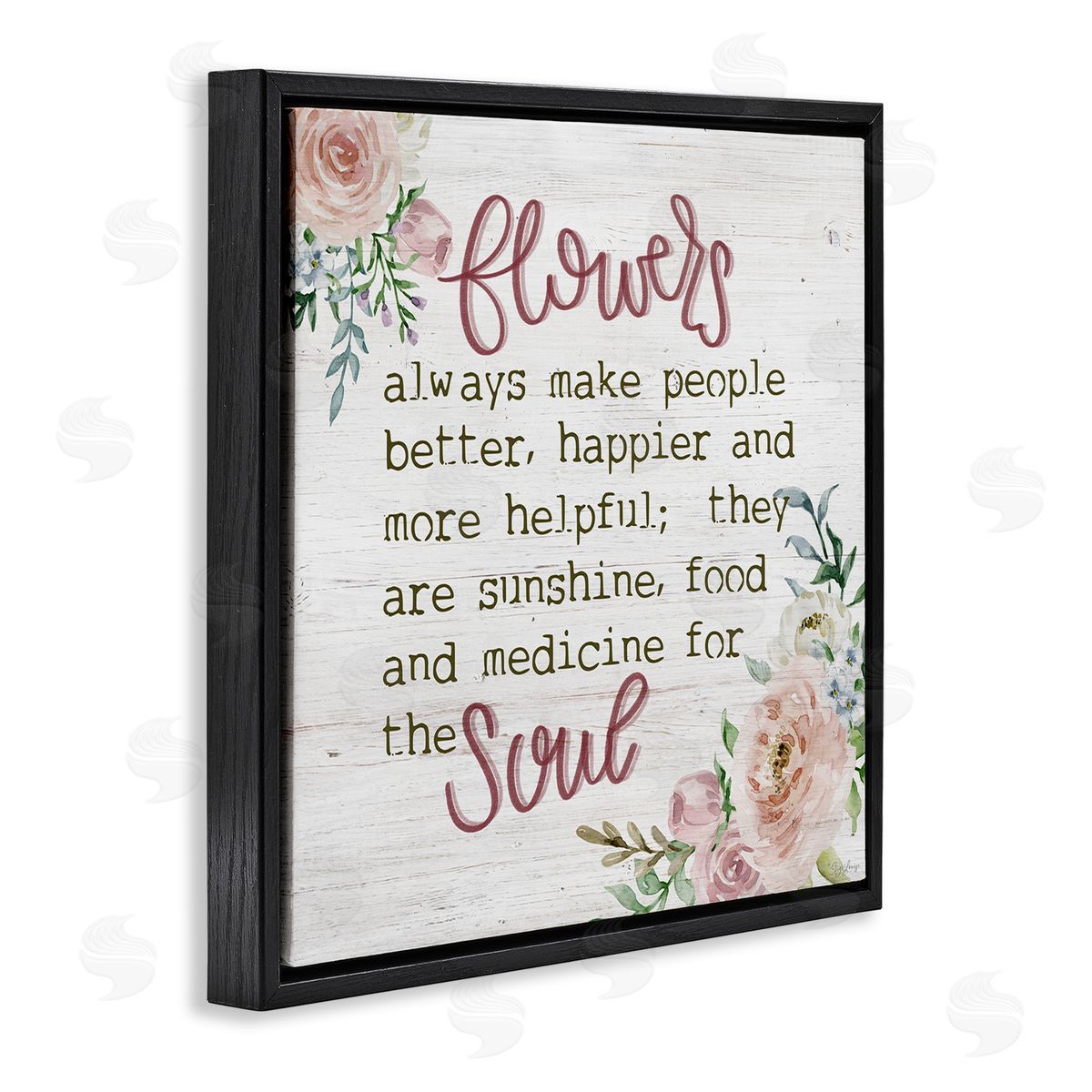 Flowers For The Soul Inspirational Black Floating Frame Canvas Wall Art, Home Decor by Gigi Louise
