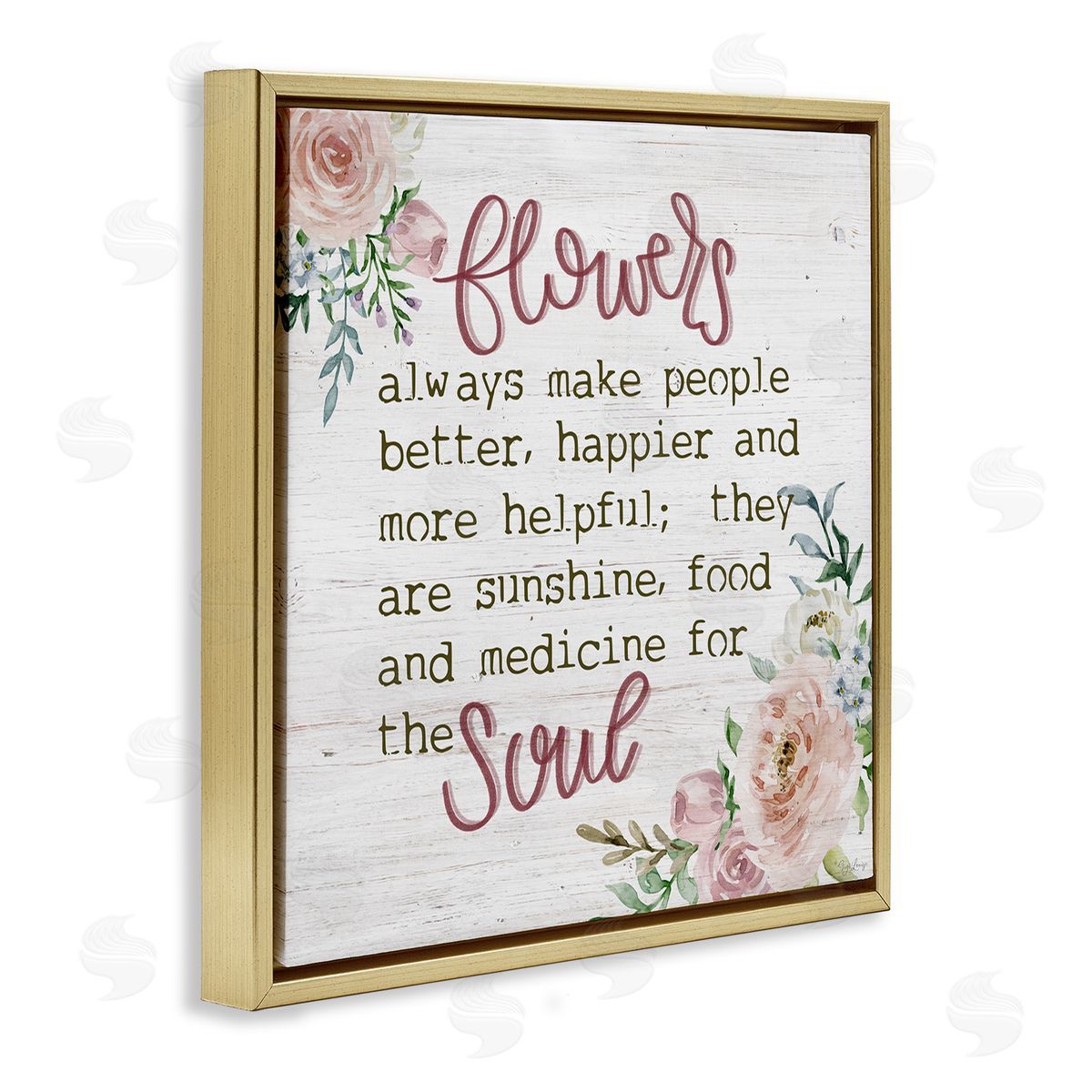 Flowers For The Soul Inspirational Gold Floating Frame Canvas Wall Art, Home Decor by Gigi Louise