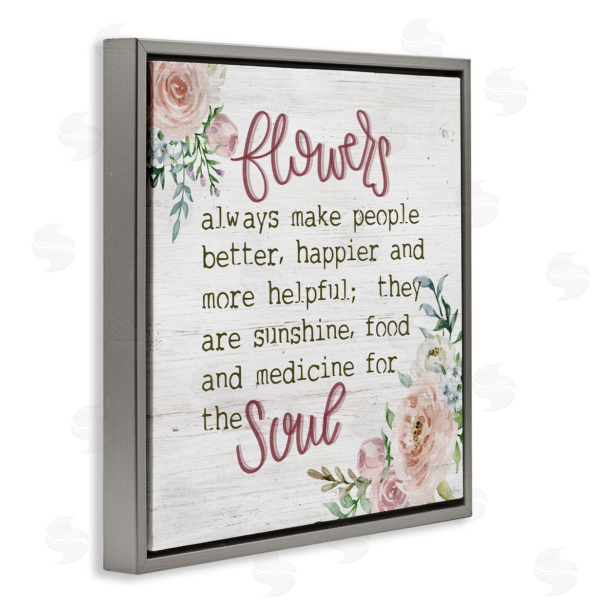 Flowers For The Soul Inspirational Grey Floating Frame Canvas Wall Art, Home Decor by Gigi Louise