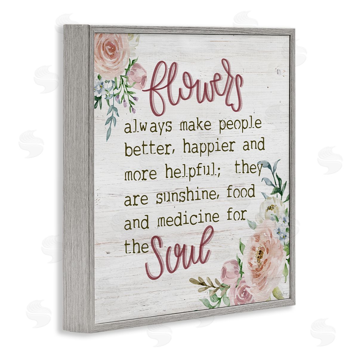 Flowers For The Soul Inspirational Grey Frame Print Wall Art, Home Decor by Gigi Louise