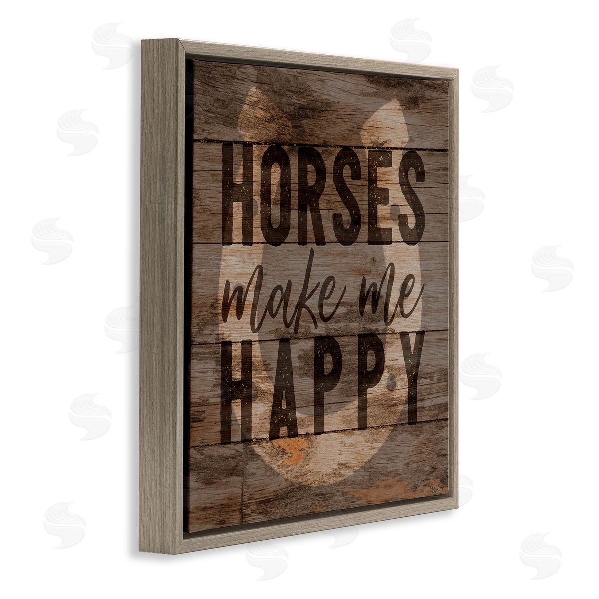 Horses Make Me Happy Horseshoe Brown Floating Frame Canvas Wall Art, Home Decor by Gigi Louise