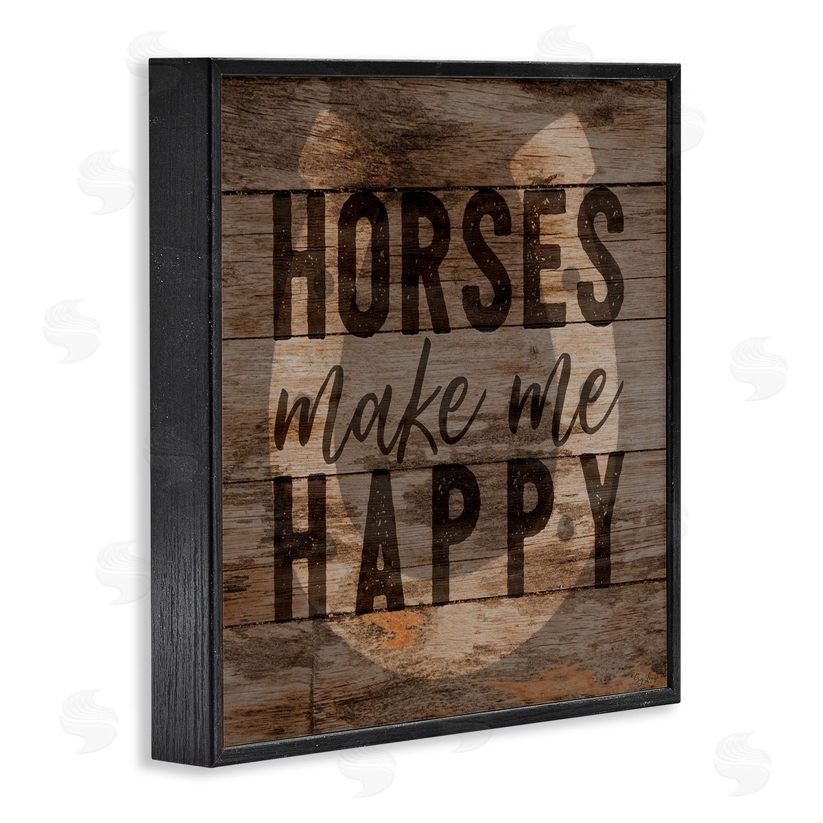 Horses Make Me Happy Horseshoe Black Frame Print Wall Art, Home Decor by Gigi Louise