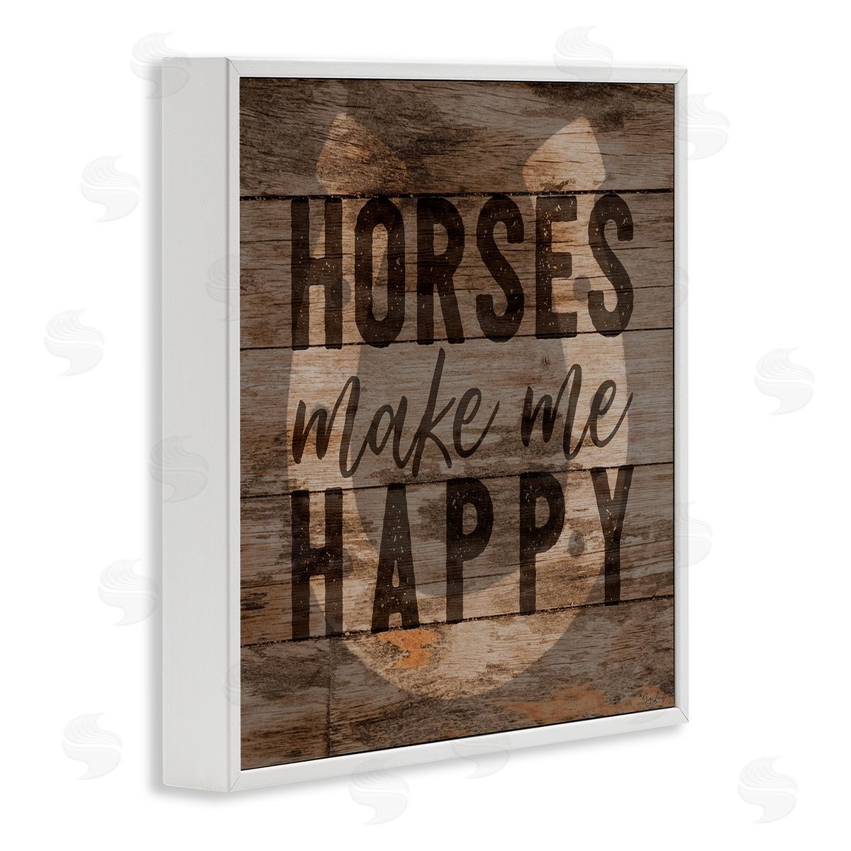 Horses Make Me Happy Horseshoe White Frame Print Wall Art, Home Decor by Gigi Louise