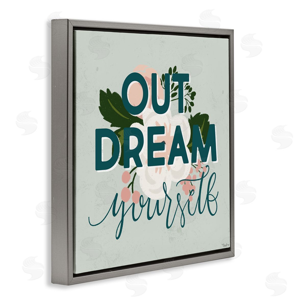 Out Dream Yourself Inspirational Grey Floating Frame Canvas Wall Art, Home Decor by Gigi Louise