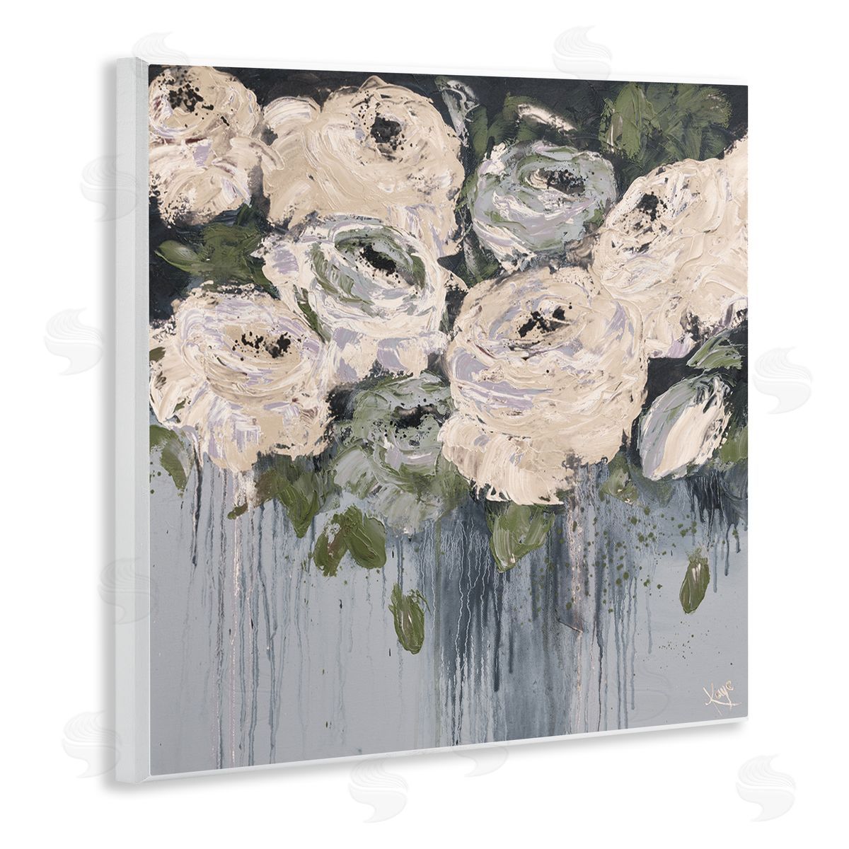 Dripping Flowers Grey Painting Wood Plaque Wall Art, Home Decor by Kaye Lake