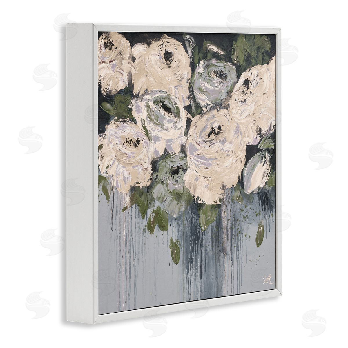 Dripping Flowers Grey Painting White Frame Print Wall Art, Home Decor by Kaye Lake