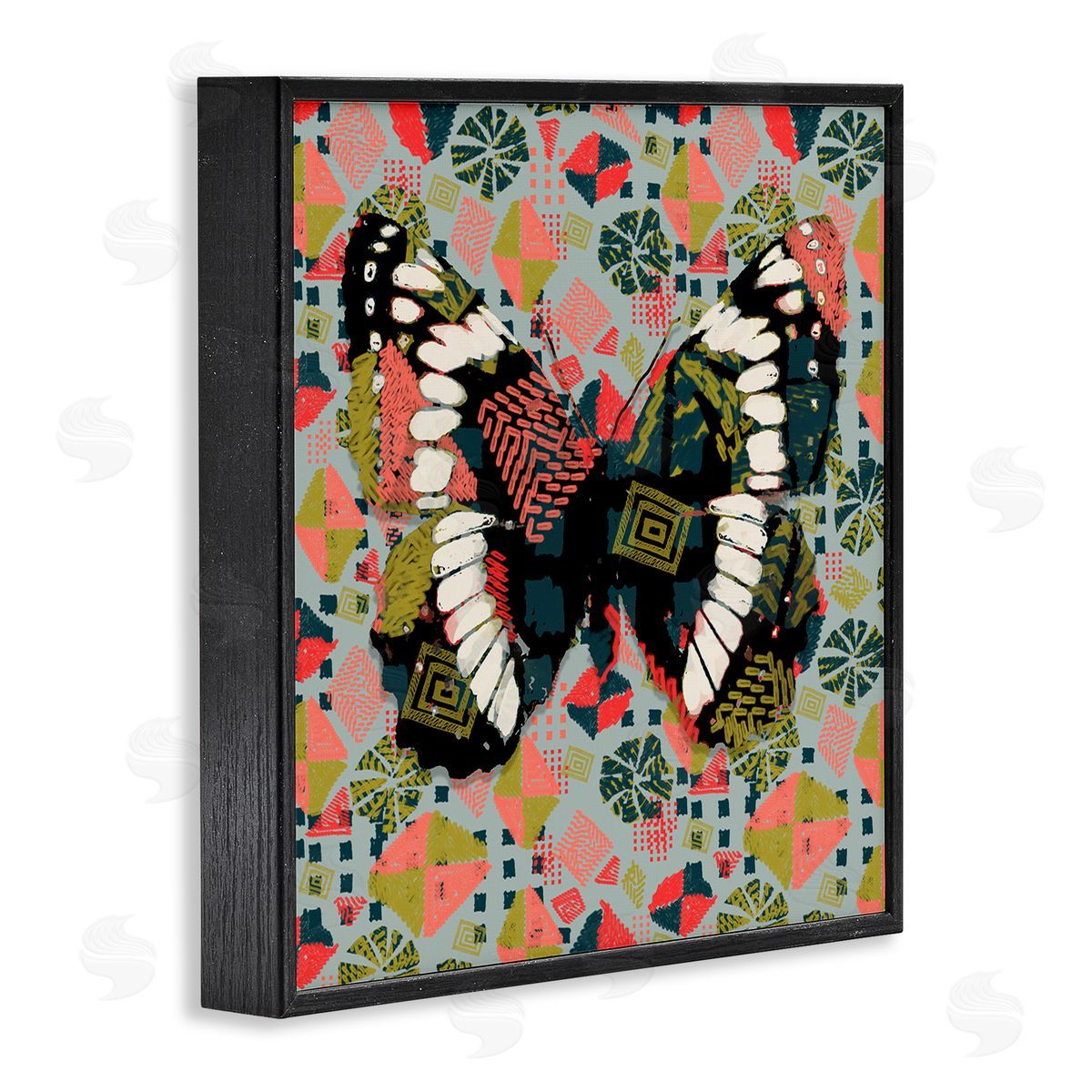 Butterfly On Pink Blue Pattern Black Frame Print Wall Art, Home Decor by Karen Dreyfus