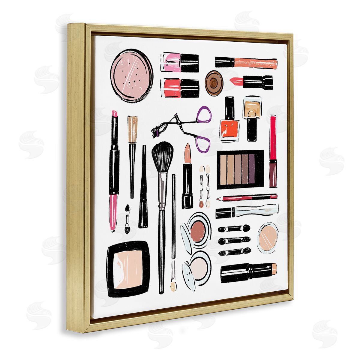 Make Up Tools Fashion Gold Floating Frame Canvas Wall Art, Home Decor by Milli Villa