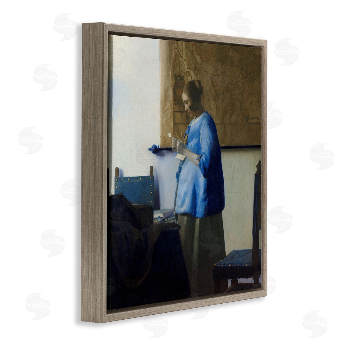 Woman Reading a Letter 1663 Brown Floating Frame Canvas Wall Art, Home Decor by Johannes Vermeer
