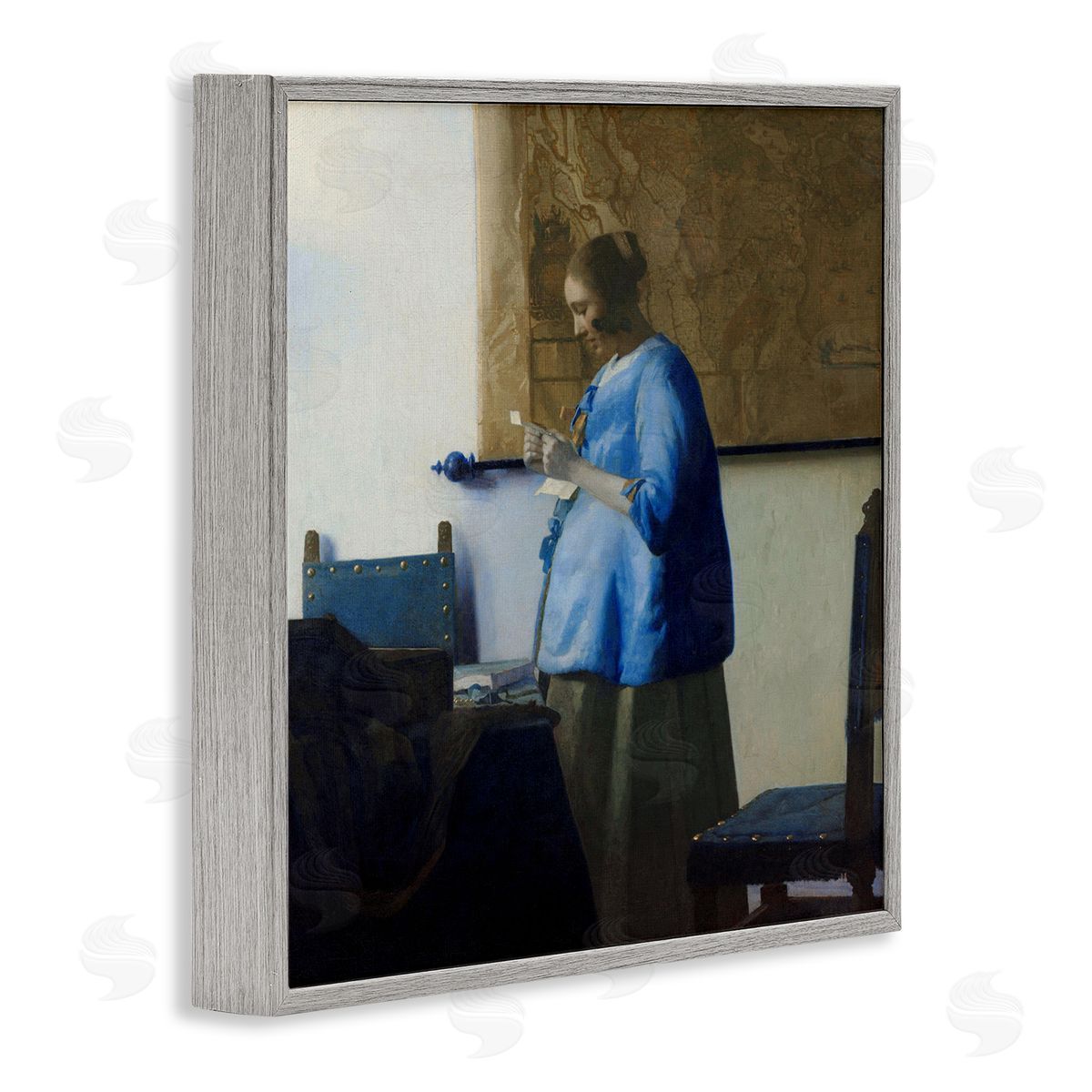 Woman Reading a Letter 1663 Grey Frame Print Wall Art, Home Decor by Johannes Vermeer
