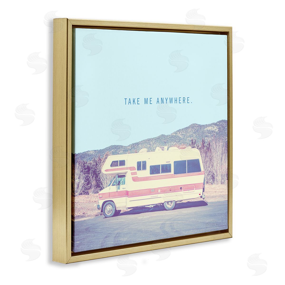 Take Me Anywhere Family Camper Gold Floating Frame Canvas Wall Art, Home Decor by Thomas Brown
