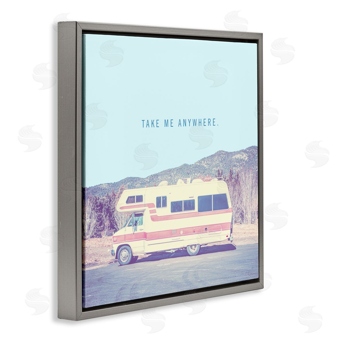 Take Me Anywhere Family Camper Grey Floating Frame Canvas Wall Art, Home Decor by Thomas Brown