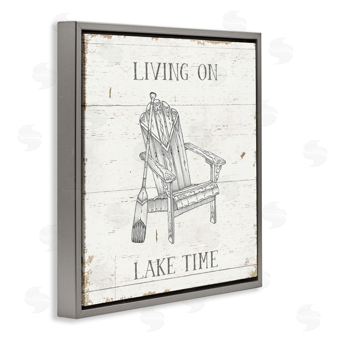 Living On Lake Time Grey Floating Frame Canvas Wall Art, Home Decor by Daphne Brissonnet