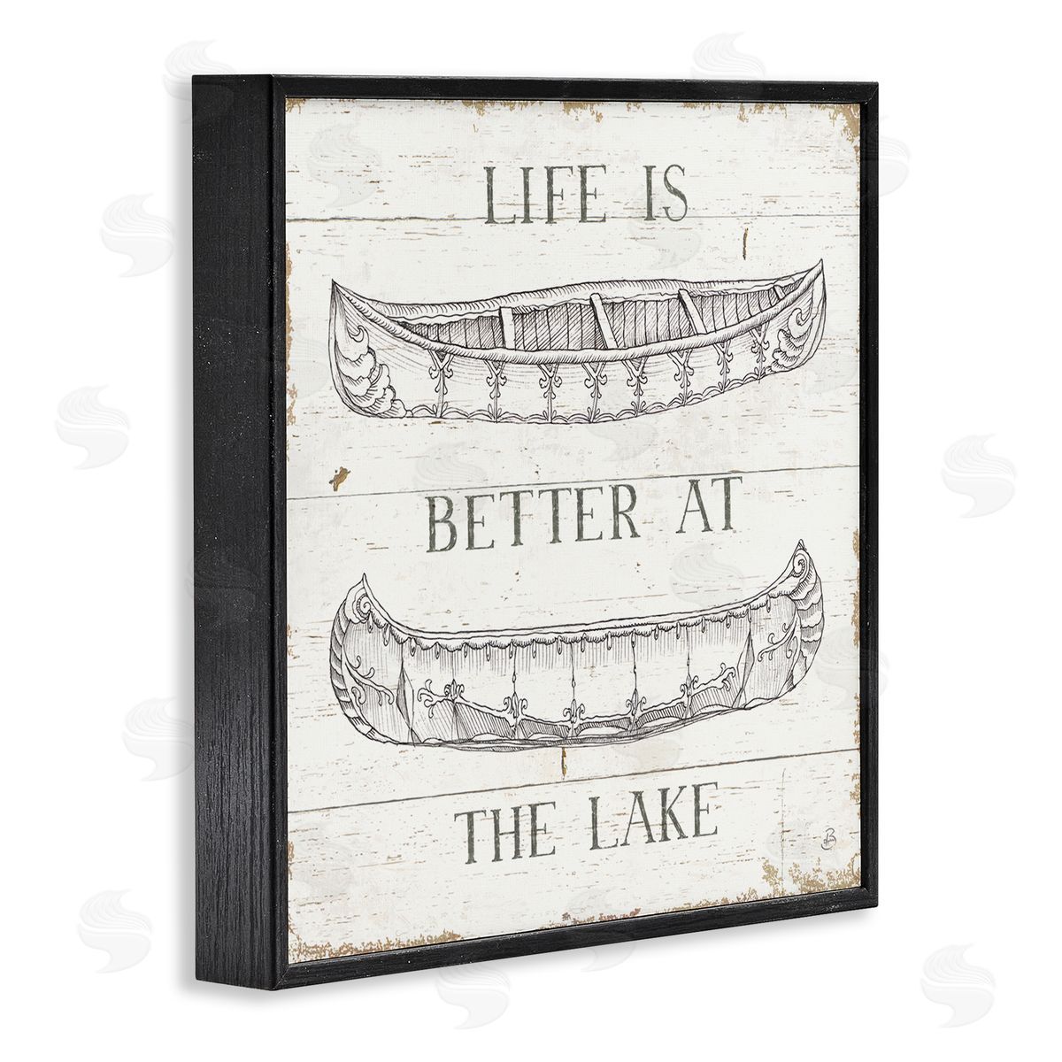 Better At The Lake with Boats Black Frame Print Wall Art, Home Decor by Daphne Brissonnet