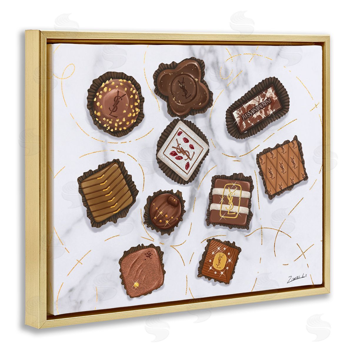Fashion Candy Glam Food Gold Floating Frame Canvas Wall Art, Home Decor by Ziwei Li