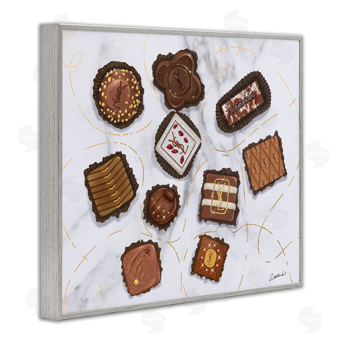 Fashion Candy Glam Food Grey Frame Print Wall Art, Home Decor by Ziwei Li
