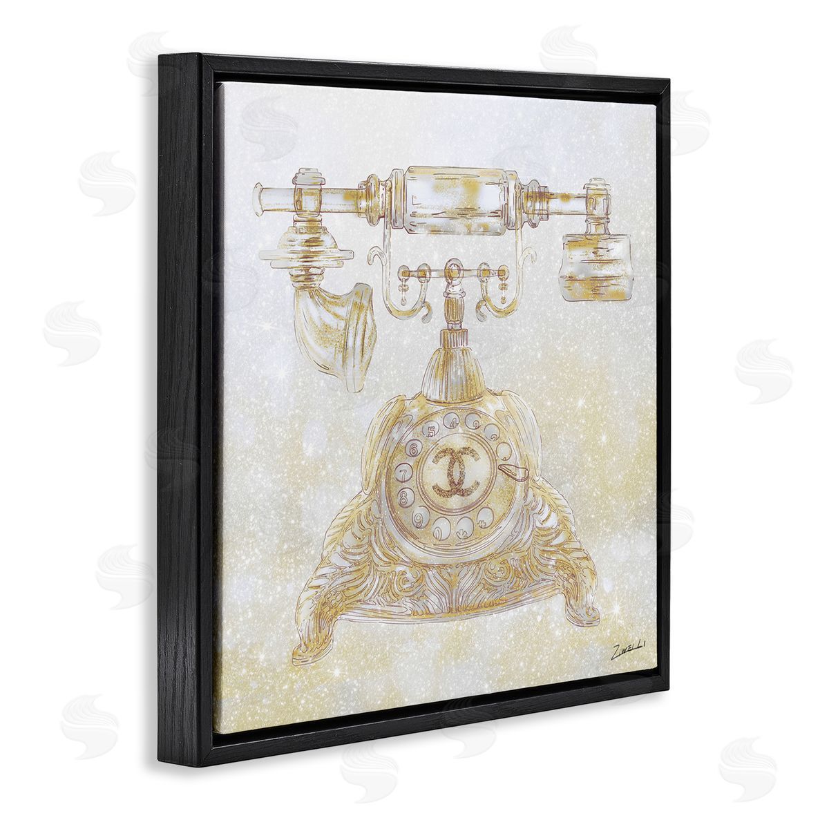 Rotary Telephone Fashion Brand Black Floating Frame Canvas Wall Art, Home Decor by Ziwei Li