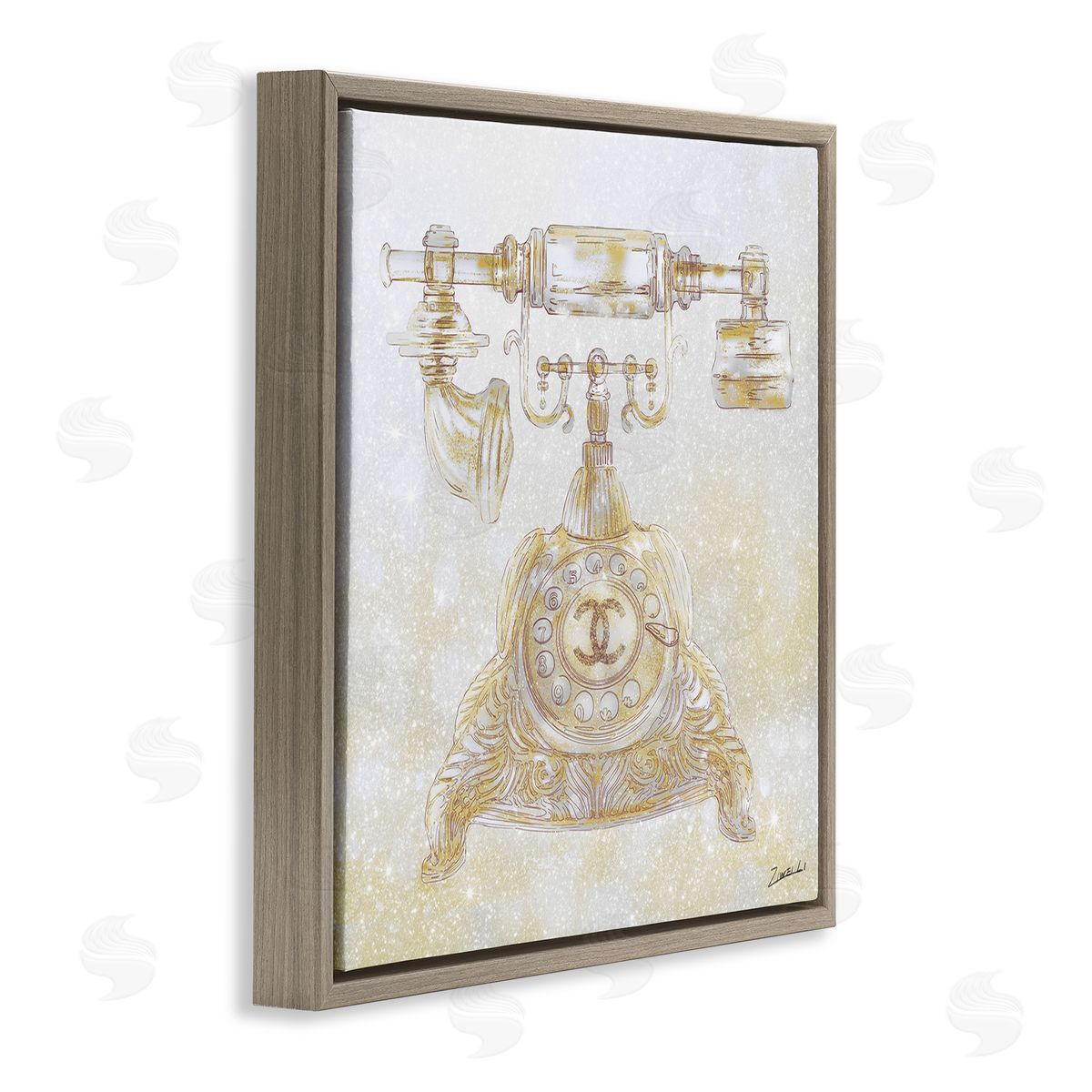 Rotary Telephone Fashion Brand Brown Floating Frame Canvas Wall Art, Home Decor by Ziwei Li