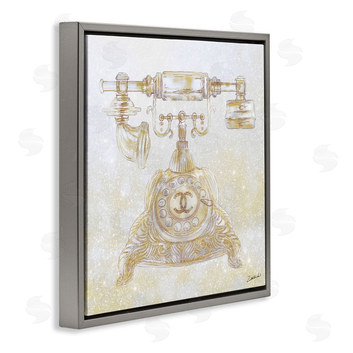 Rotary Telephone Fashion Brand Grey Floating Frame Canvas Wall Art, Home Decor by Ziwei Li