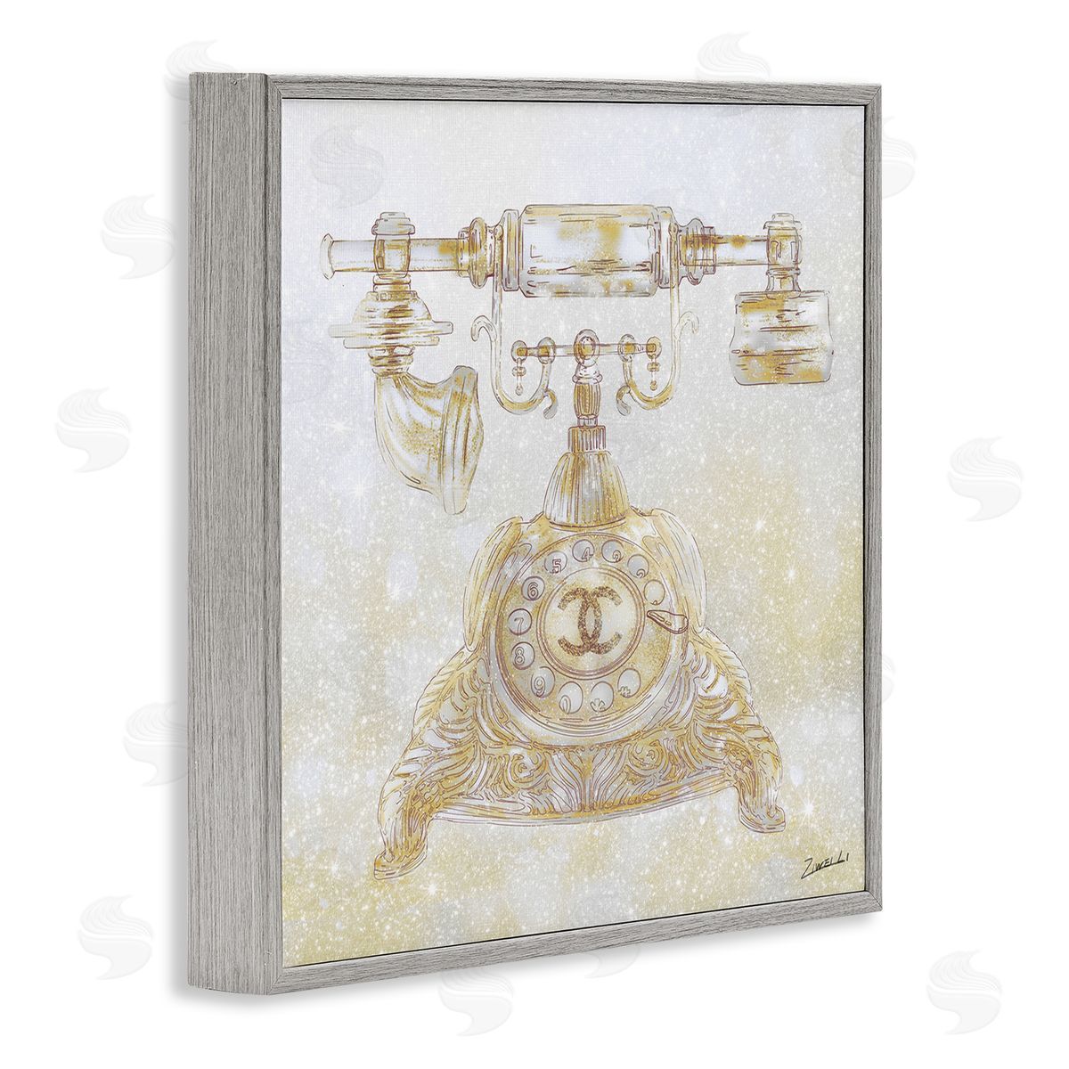 Rotary Telephone Fashion Brand Grey Frame Print Wall Art, Home Decor by Ziwei Li