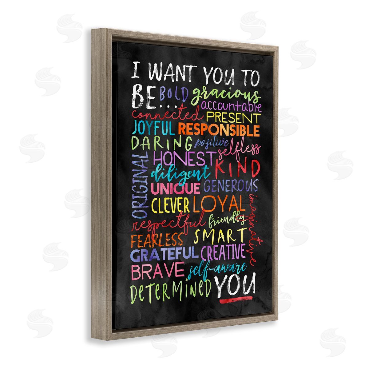 Be You Inspirational Word Brown Floating Frame Canvas Wall Art, Home Decor by Erica Billups