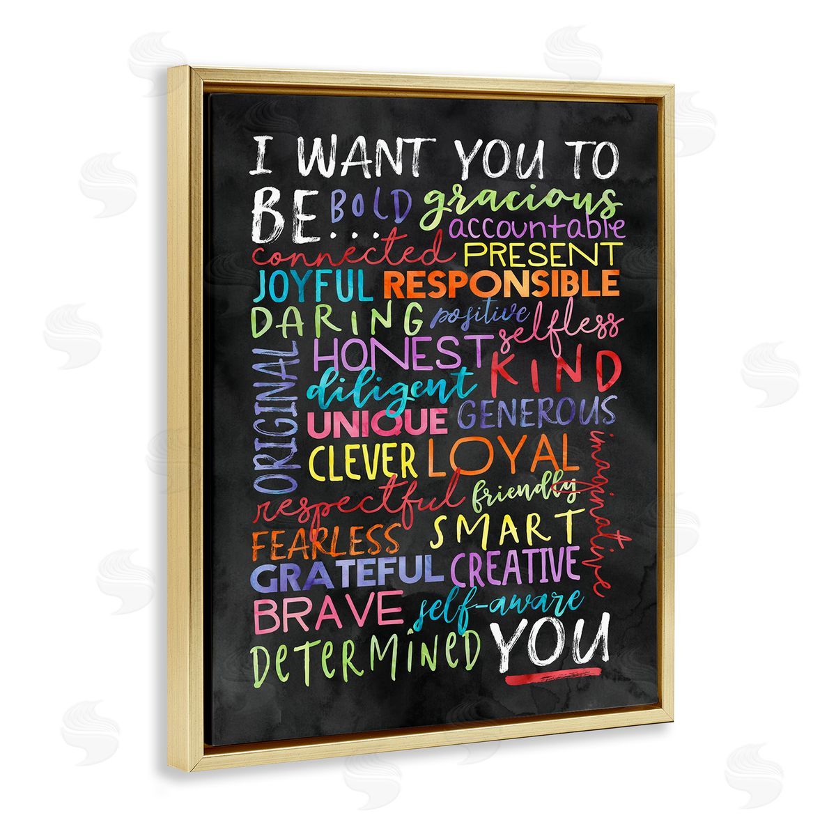 Be You Inspirational Word Gold Floating Frame Canvas Wall Art, Home Decor by Erica Billups