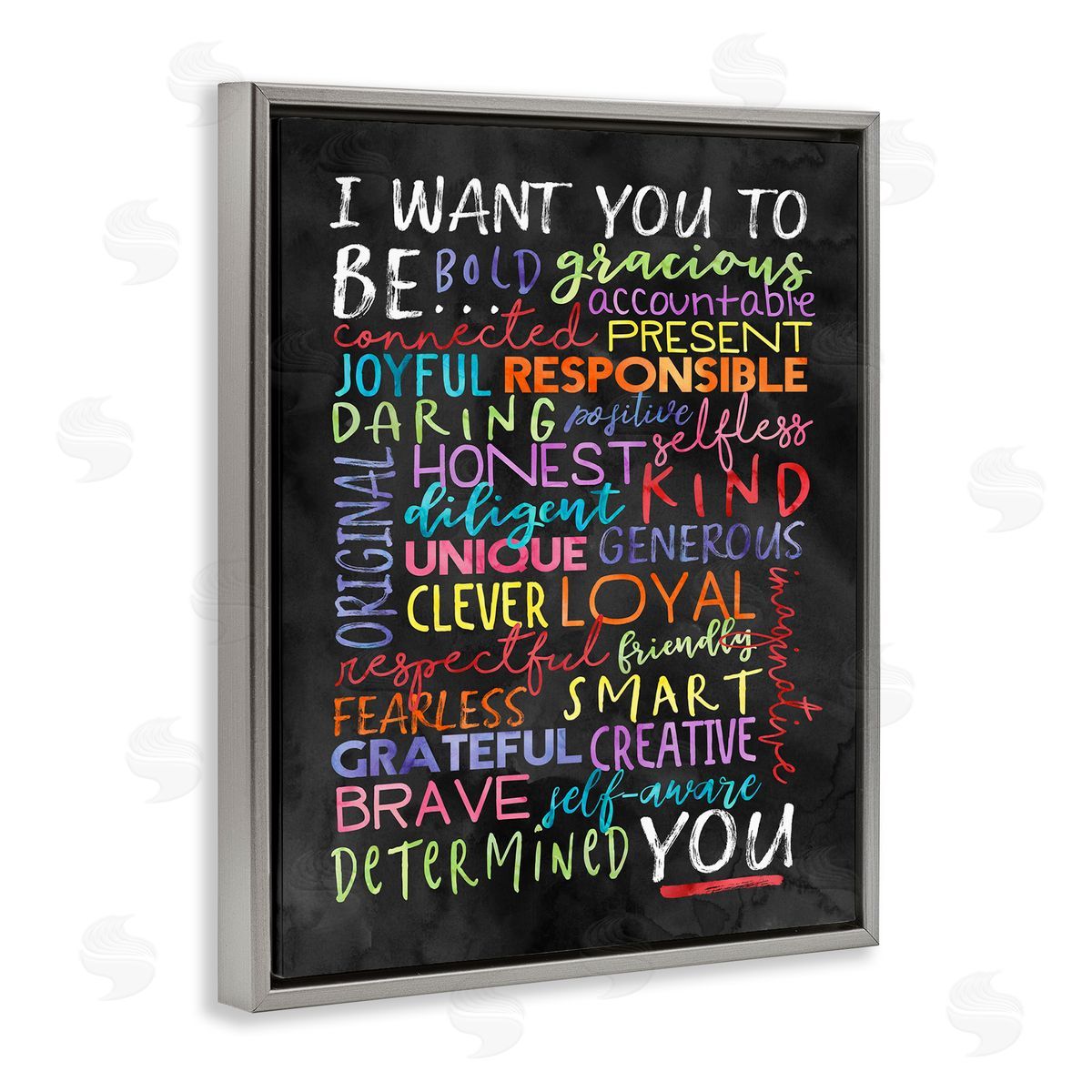 Be You Inspirational Word Grey Floating Frame Canvas Wall Art, Home Decor by Erica Billups