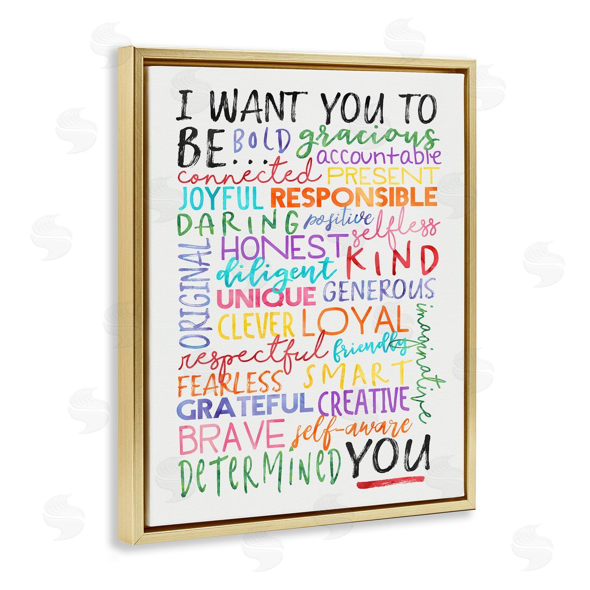 Be You Inspirational Phrases Gold Floating Frame Canvas Wall Art, Home Decor by Erica Billups