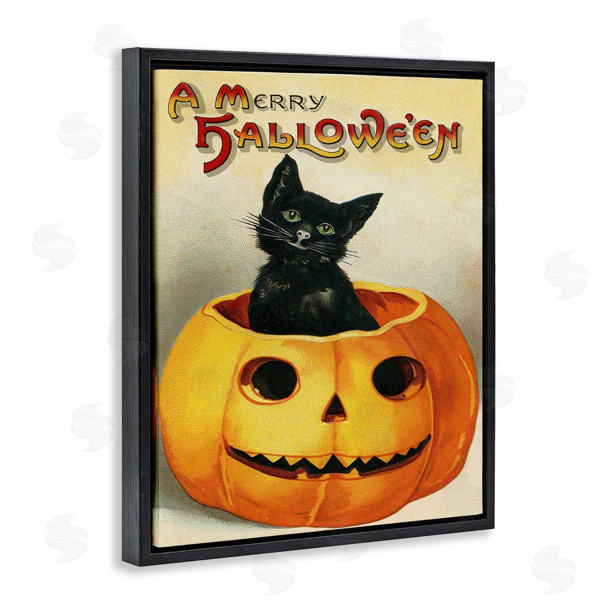 A Merry Halloween Vintage Seasonal Black Floating Frame Canvas Wall Art, Home Decor by Stupell Studio