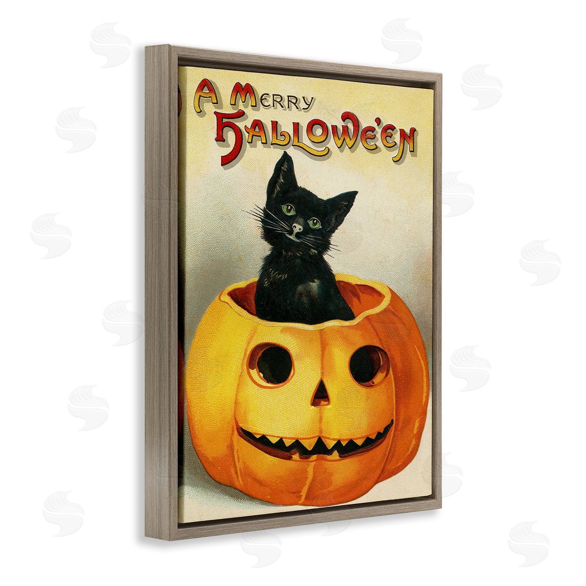 A Merry Halloween Vintage Seasonal Brown Floating Frame Canvas Wall Art, Home Decor by Stupell Studio