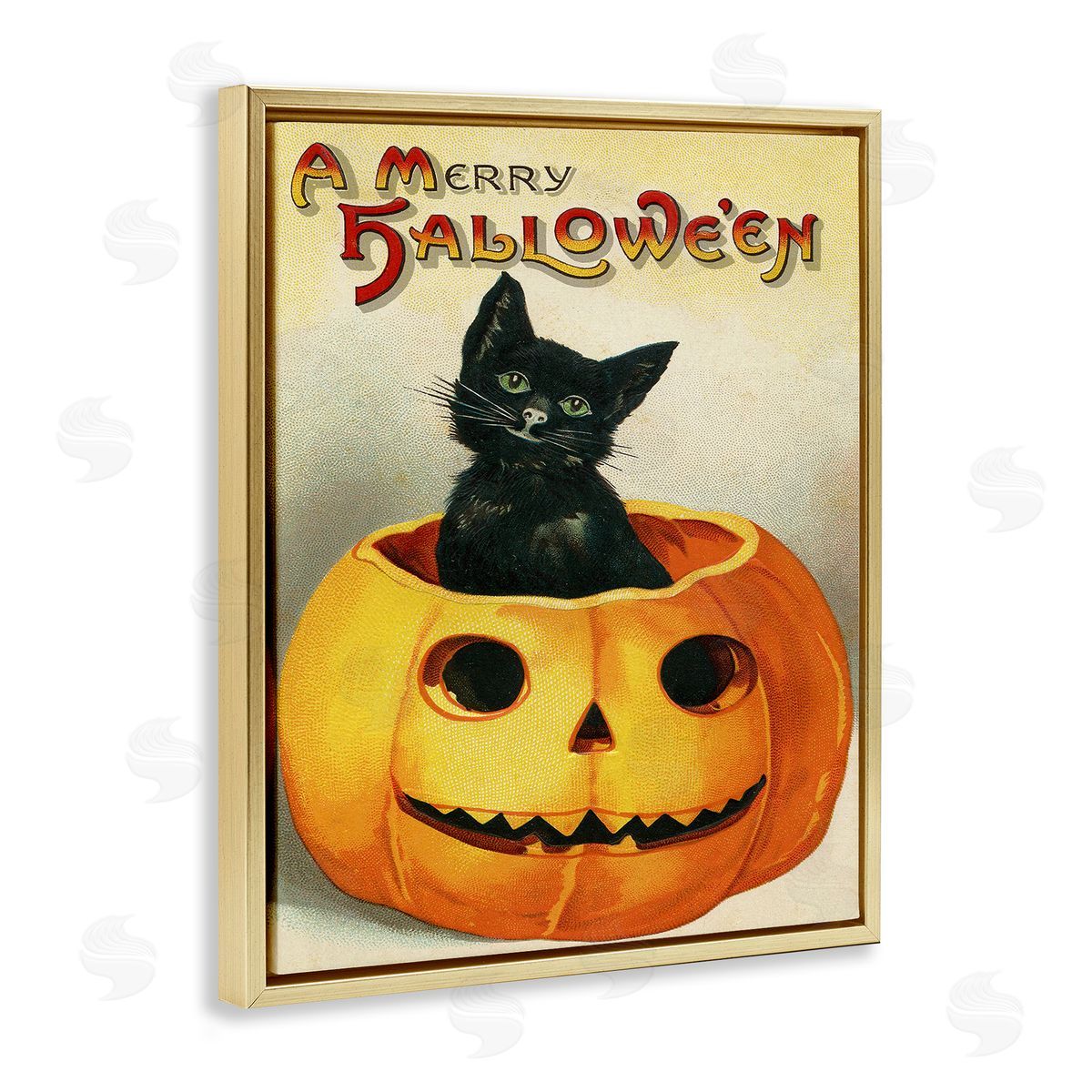 A Merry Halloween Vintage Seasonal Gold Floating Frame Canvas Wall Art, Home Decor by Stupell Studio