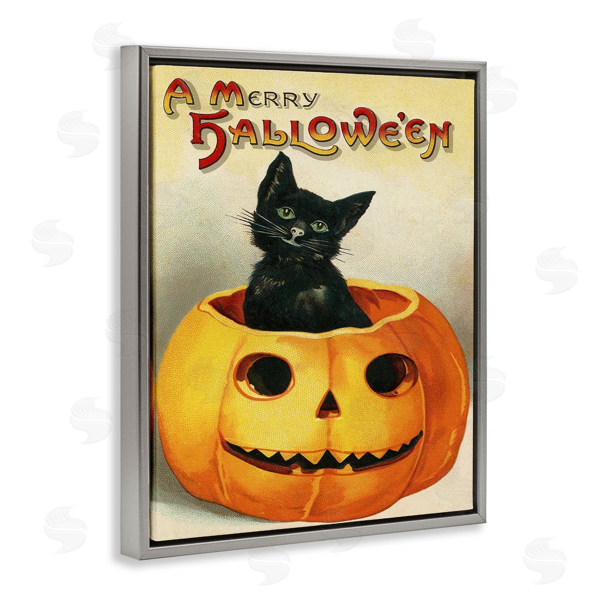 A Merry Halloween Vintage Seasonal Grey Floating Frame Canvas Wall Art, Home Decor by Stupell Studio