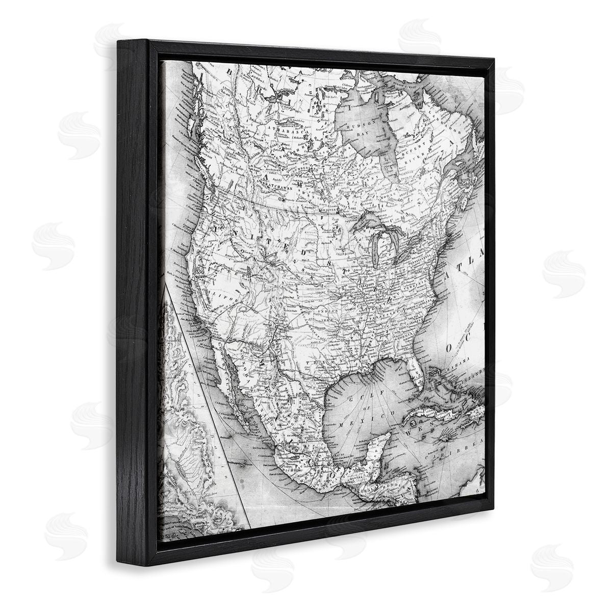 Vintage Map Of North America Black Floating Frame Canvas Wall Art, Home Decor by Stupell Studio