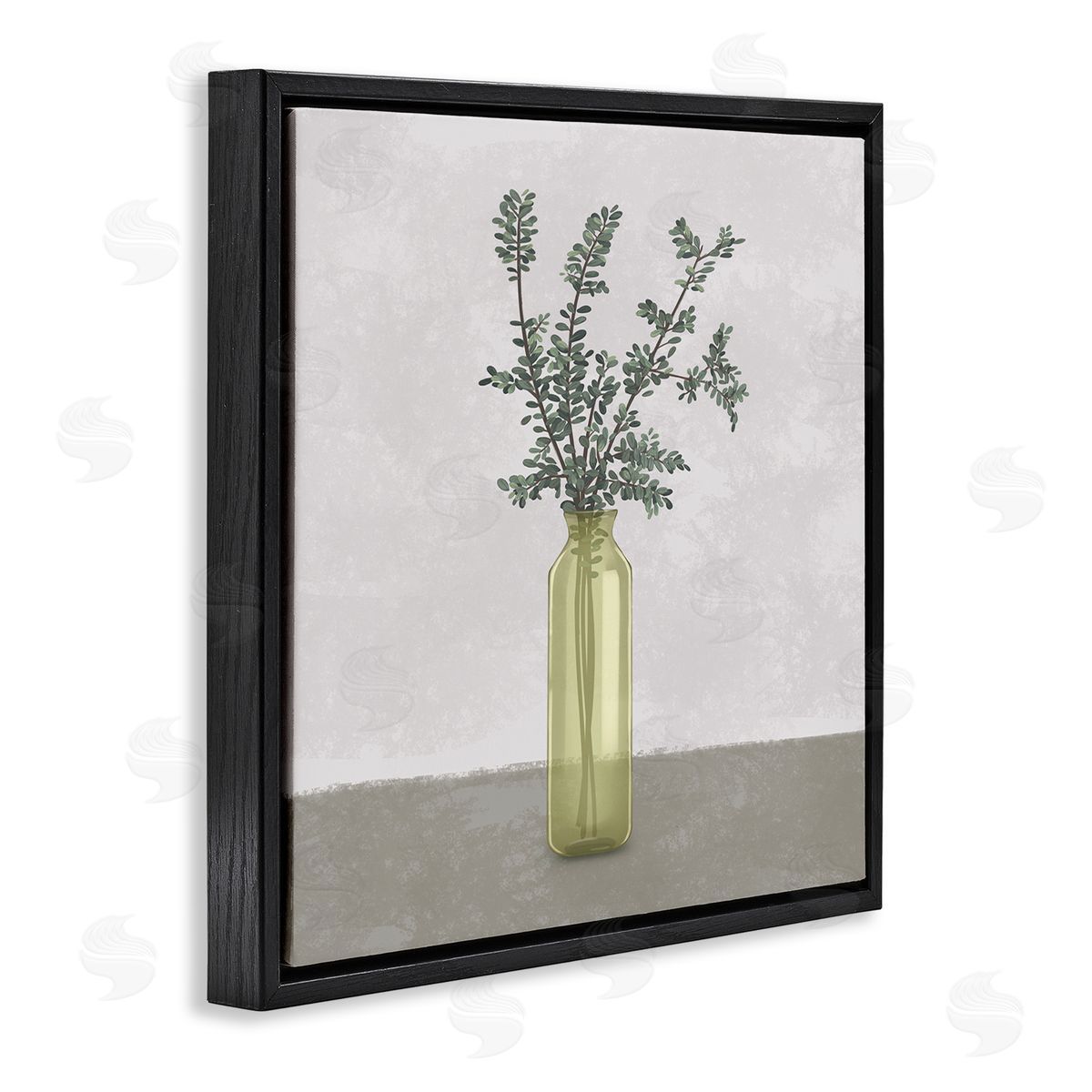 Plant in Vase Neutral Grey Design Black Floating Frame Canvas Wall Art, Home Decor by Ziwei Li
