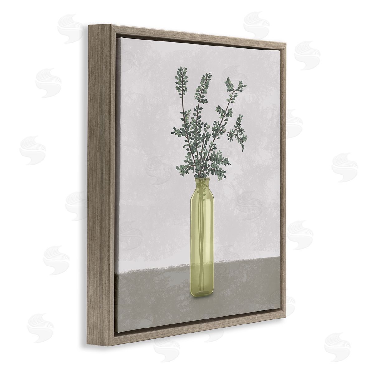 Plant in Vase Neutral Grey Design Brown Floating Frame Canvas Wall Art, Home Decor by Ziwei Li