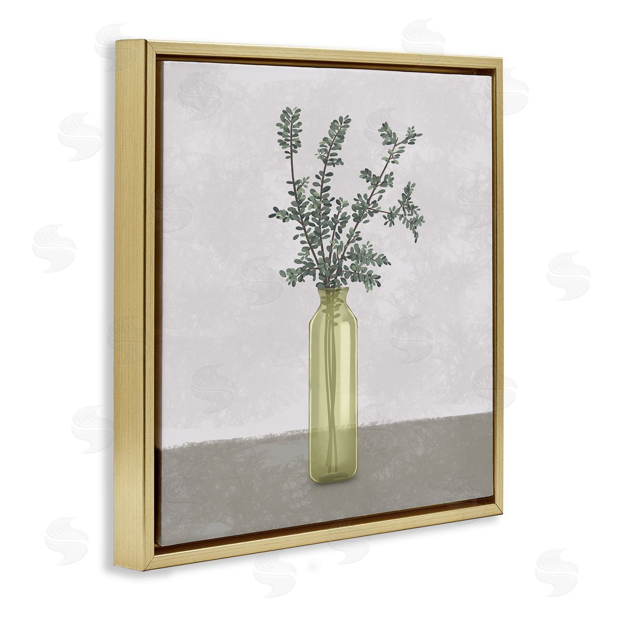 Plant in Vase Neutral Grey Design Gold Floating Frame Canvas Wall Art, Home Decor by Ziwei Li