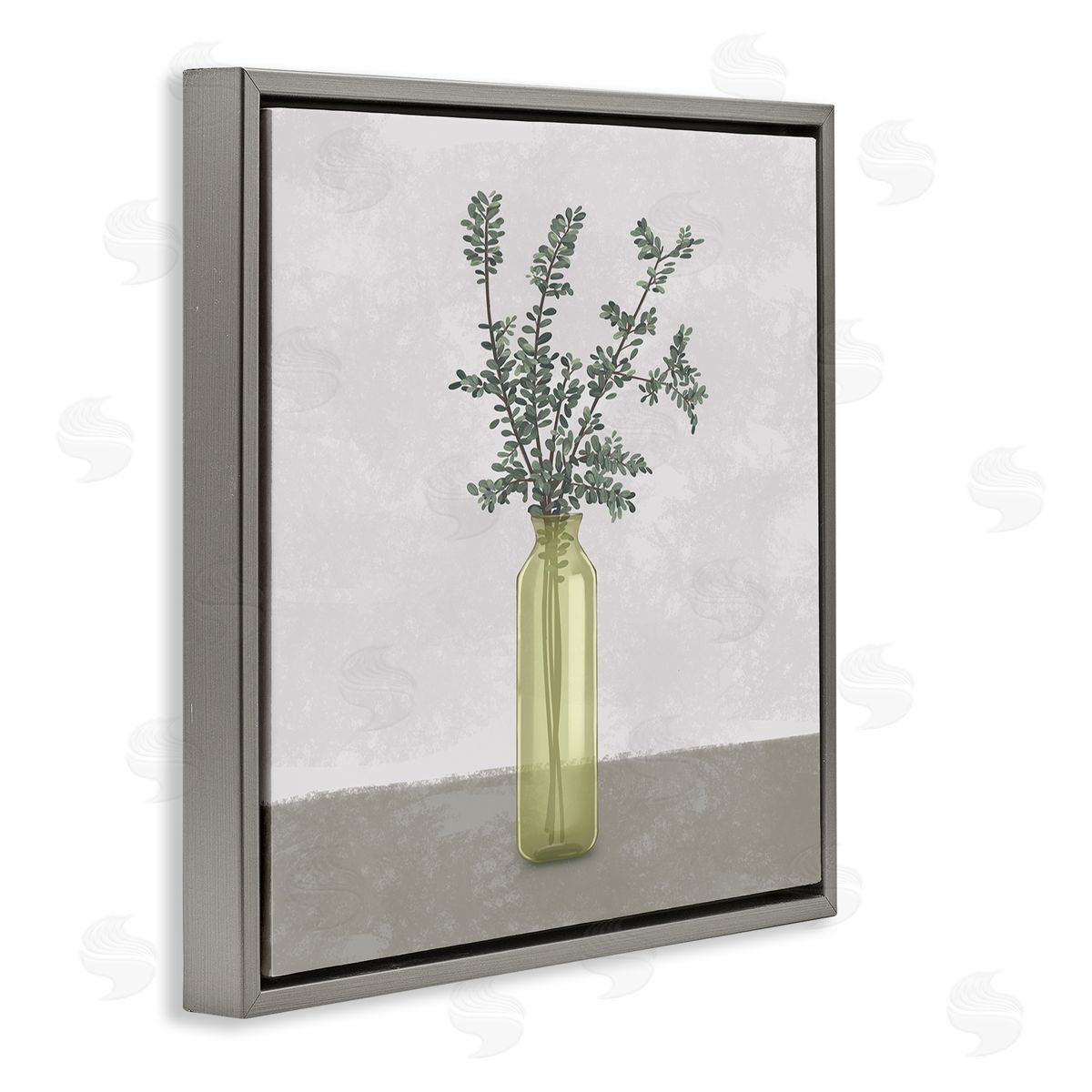 Plant in Vase Neutral Grey Design Grey Floating Frame Canvas Wall Art, Home Decor by Ziwei Li