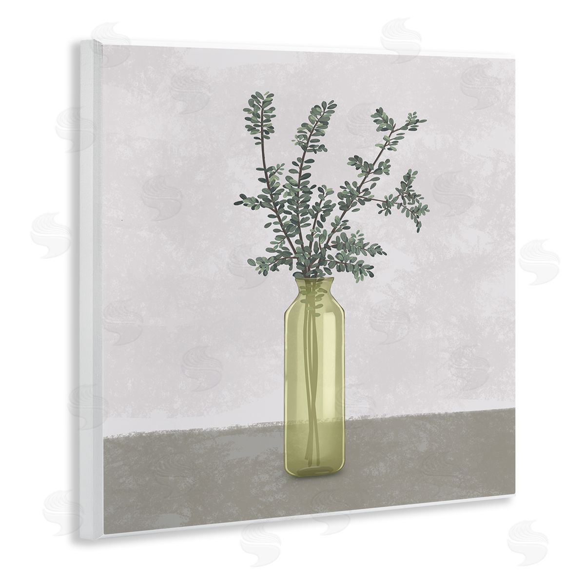 Plant in Vase Neutral Grey Design Wood Plaque Wall Art, Home Decor by Ziwei Li