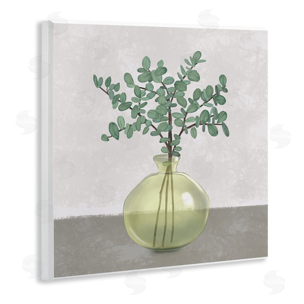 Plant In Vase Grey Neutral Wood Plaque Wall Art, Home Decor by Ziwei Li