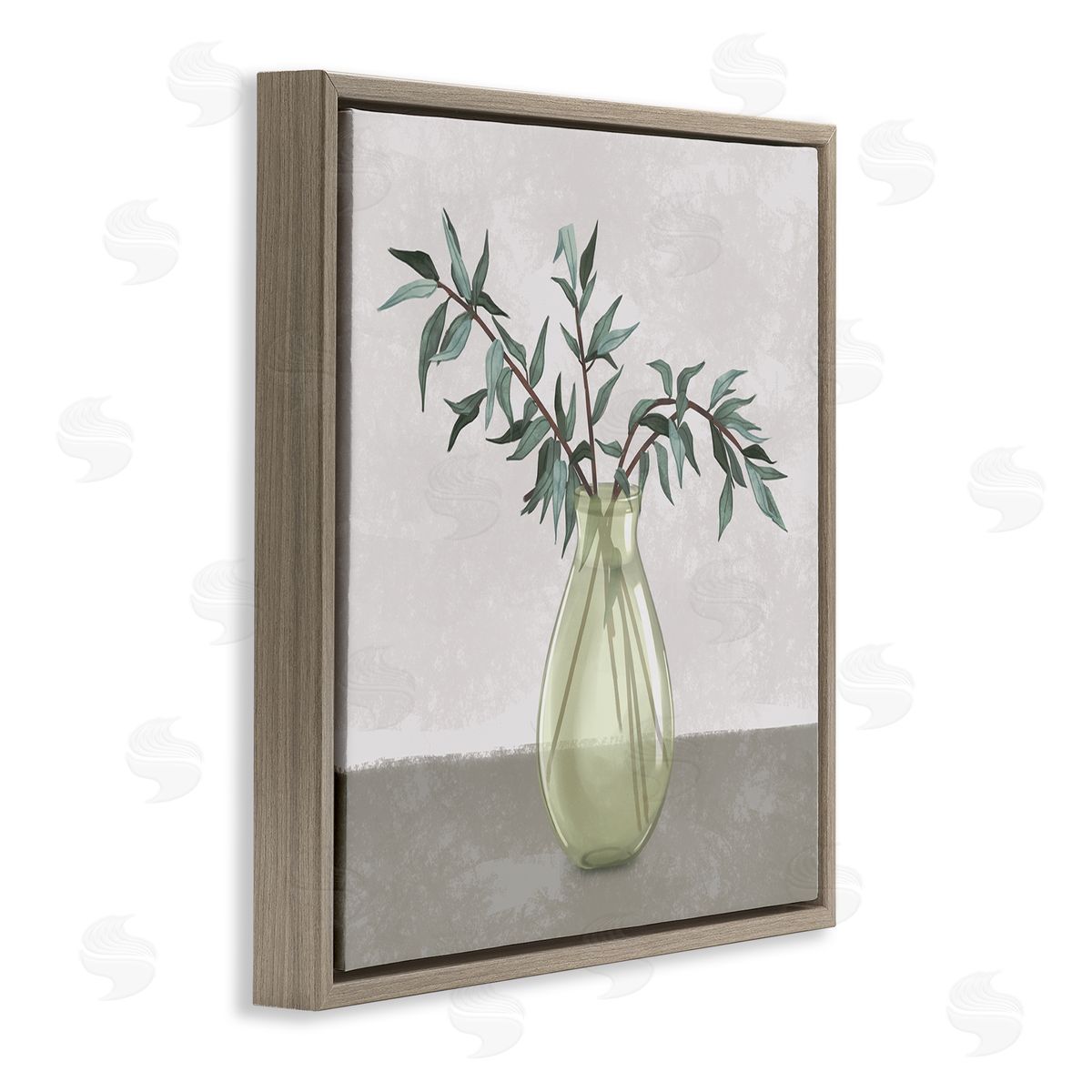Vase And Plant Neutral Grey Design Brown Floating Frame Canvas Wall Art, Home Decor by Ziwei Li