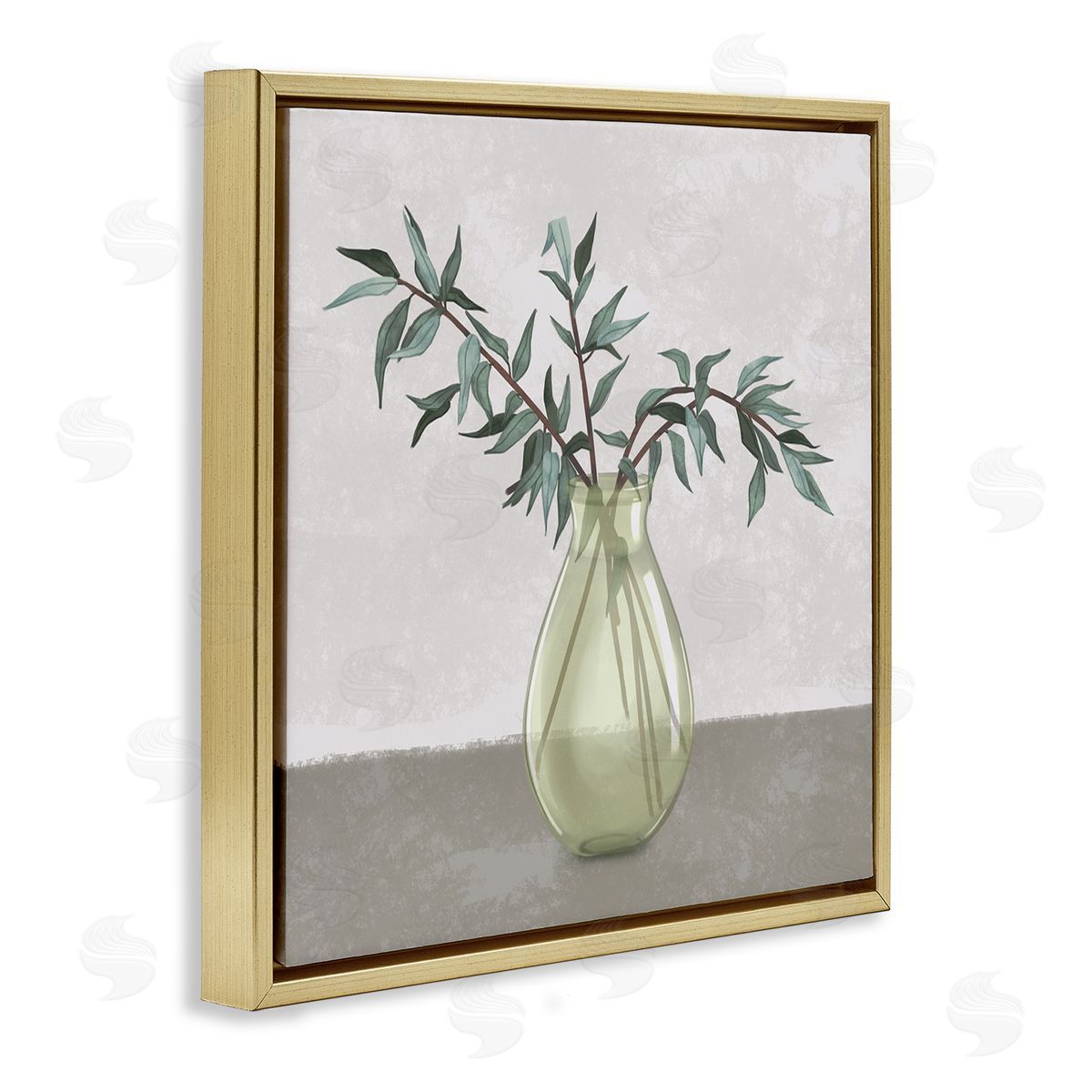Vase And Plant Neutral Grey Design Gold Floating Frame Canvas Wall Art, Home Decor by Ziwei Li