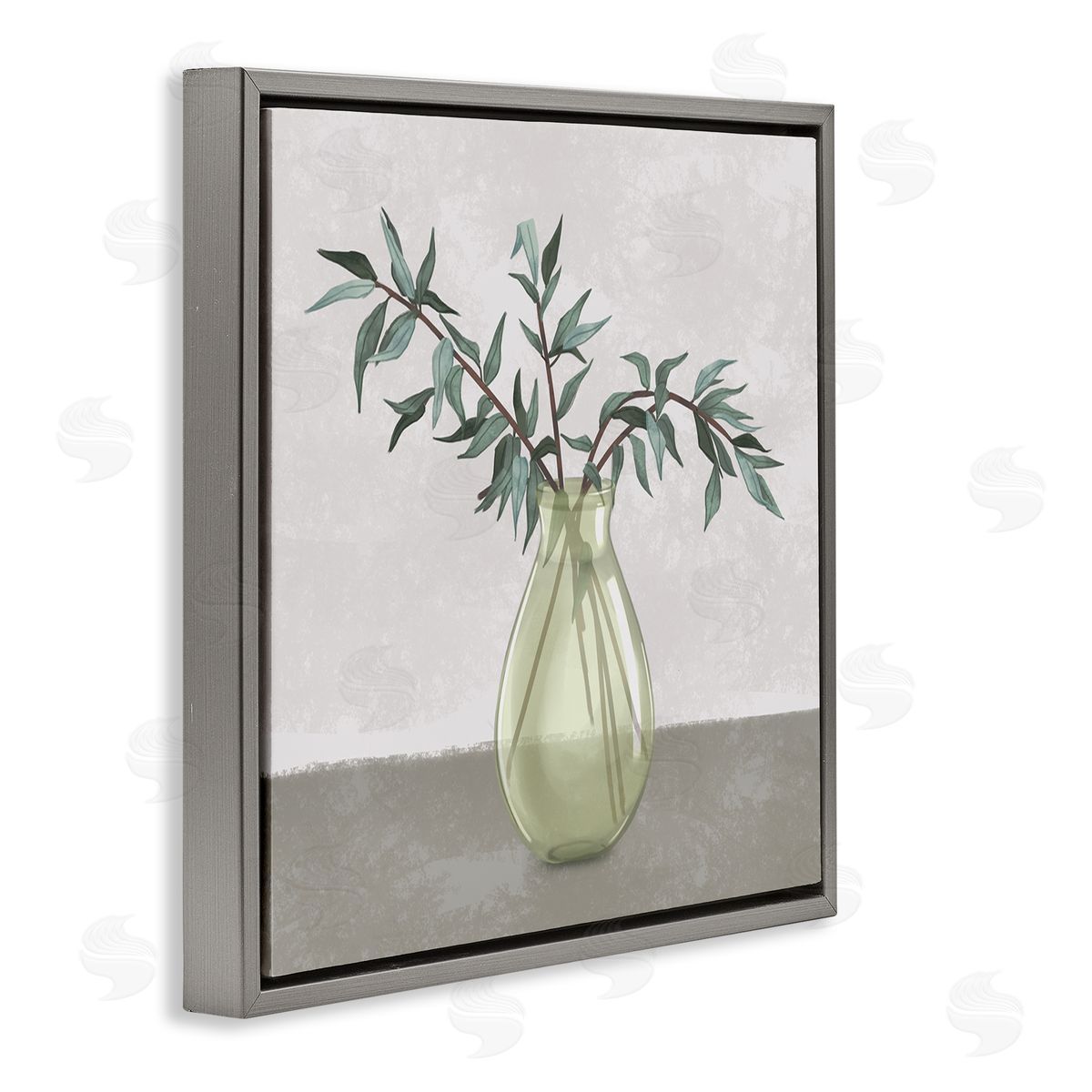 Vase And Plant Neutral Grey Design Grey Floating Frame Canvas Wall Art, Home Decor by Ziwei Li