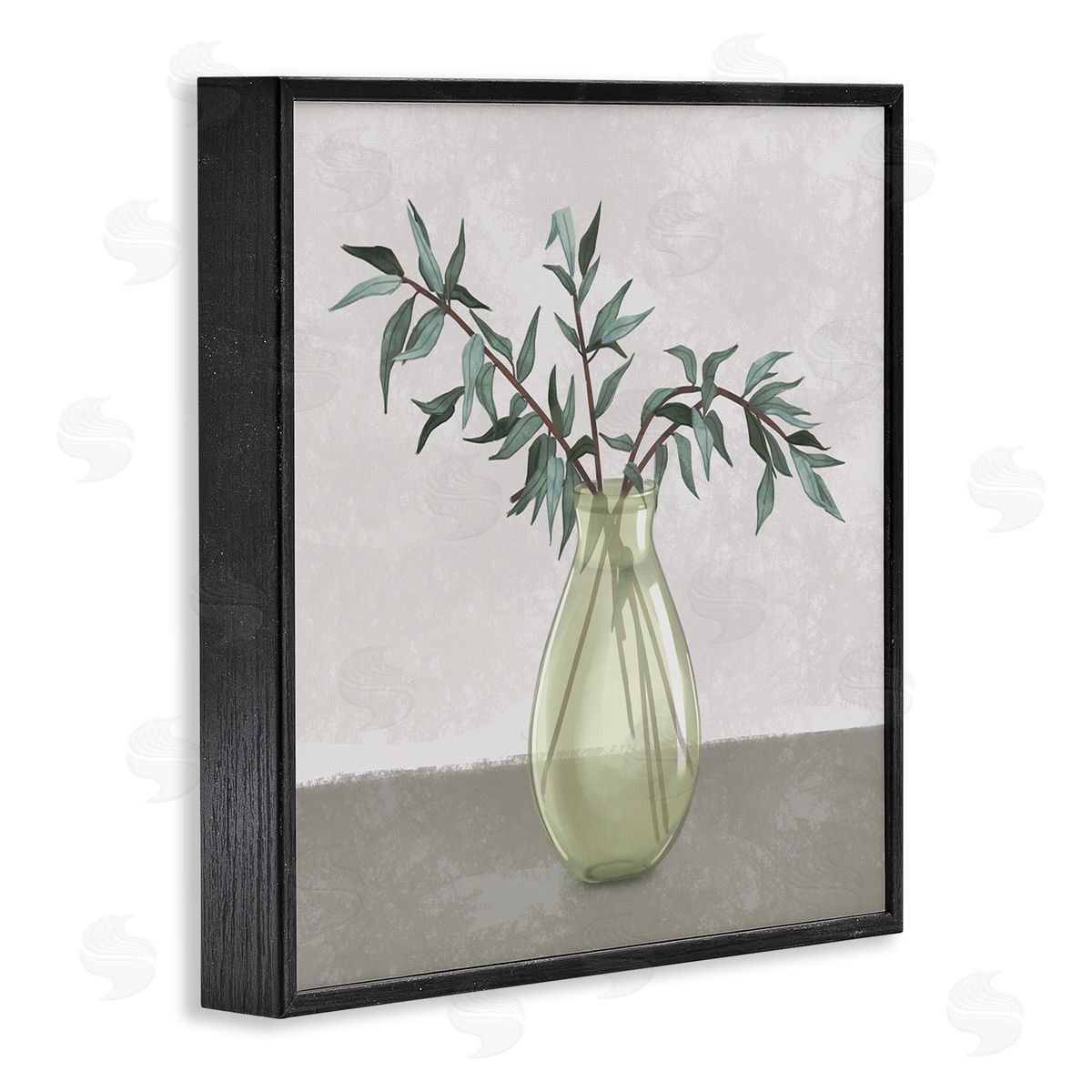 Vase And Plant Neutral Grey Design Black Frame Print Wall Art, Home Decor by Ziwei Li