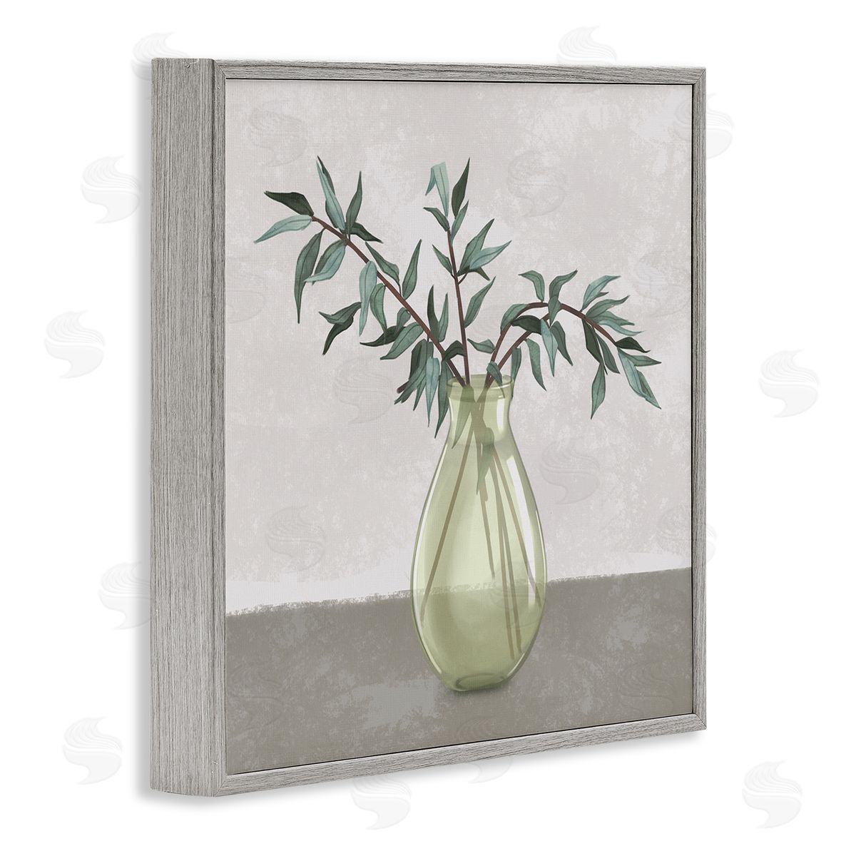 Vase And Plant Neutral Grey Design Grey Frame Print Wall Art, Home Decor by Ziwei Li