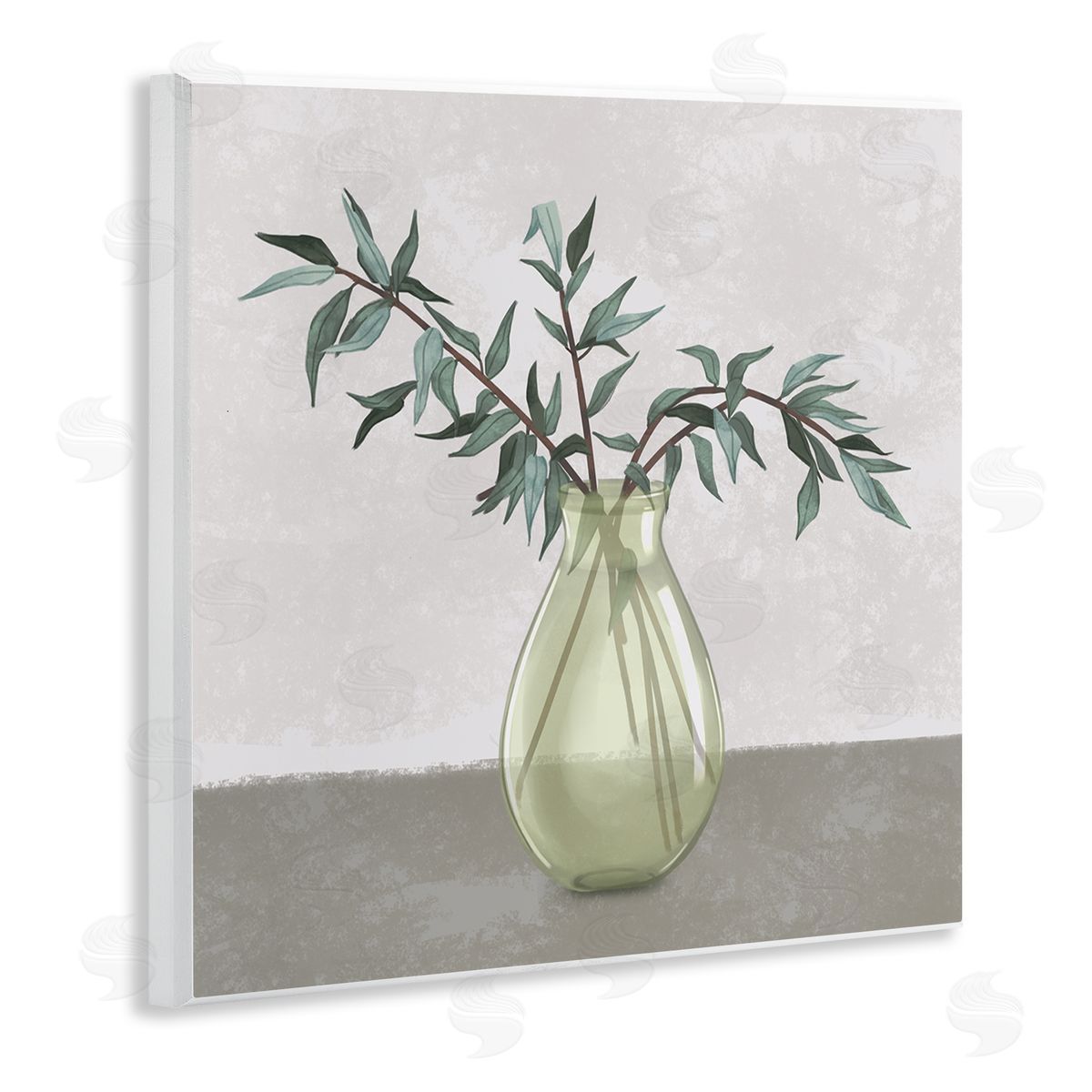 Vase And Plant Neutral Grey Design Wood Plaque Wall Art, Home Decor by Ziwei Li