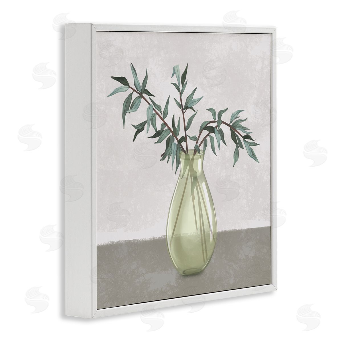 Vase And Plant Neutral Grey Design White Frame Print Wall Art, Home Decor by Ziwei Li