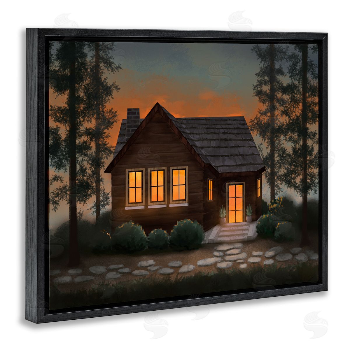 Cabin Woods Country Landscape Black Floating Frame Canvas Wall Art, Home Decor by Ziwei Li